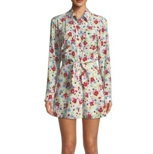 NWT Veronica Beard Quince Floral-Print Tie-Front Silk Shirt Dress, size 8